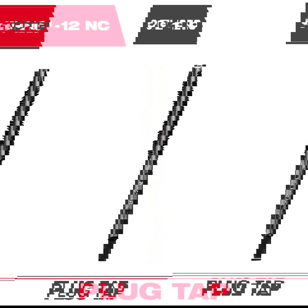 Straight Flute Taps; Tap Type: Straight Flute ; Thread Size (Inch): 9/16-12 ; Overall Length (Decimal Inch): 3.2500 ; Thread Standard: UNC ; Chamfer: Plug ; Material: High-Carbon Steel